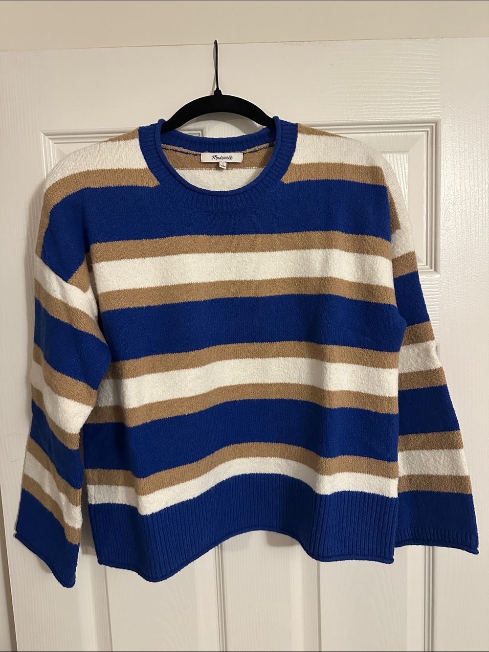 Blue, White & Tan Striped Knit Sweater